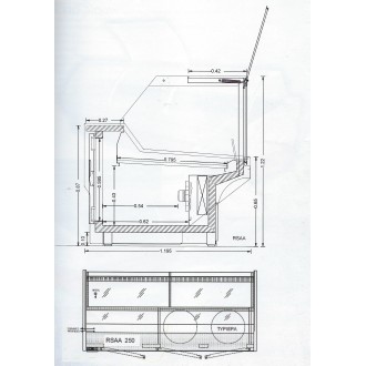 Ψυγείο Βιτρίνα με αποθήκη και ανοιγόμενα ίσια τζάμια με αμορτισέρ  με ψυκτικό μηχάνημα RSAA Flat 125M